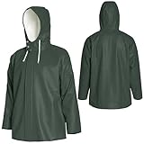 NAVIS MARINE Men’s Commercial Fishing Jacket - 0.70mm PU Waterproof Heavy-Duty Rain Gear with Adjustable Hood(Jacket-Dark Green,XL)