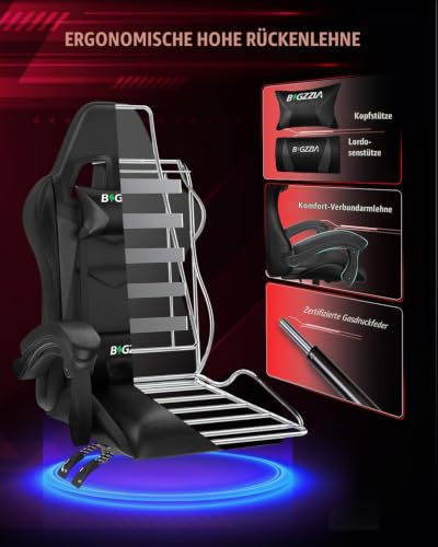 bigzzia Gaming Stuhl, Gaming Chair mit LED, Gaming Sessel Kohlrabenschwarz – Ansicht 6