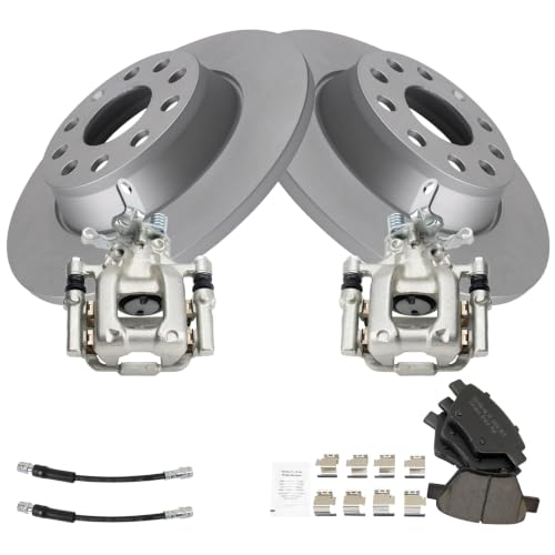 Image of TRQ Rear Brake Pad and Rotor Set Ceramic Coated Calipers Compatible with 2010 Volkswagen Jetta