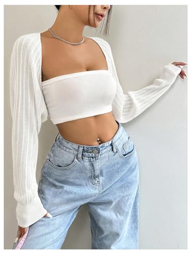 Women's Long Sleeve Open Front Crop Cardigan Drop Shoulder Bolero Shrug Lightweight Sweater4