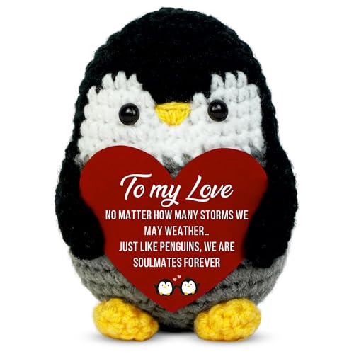 VELENTI Handmade Crochet Penguin Gift Cute Romantic Present for Him or Her Boyfriend Girlfriend Husband Wife I Love You Anniversary Birthday Wedding or Easter Gift for Couples