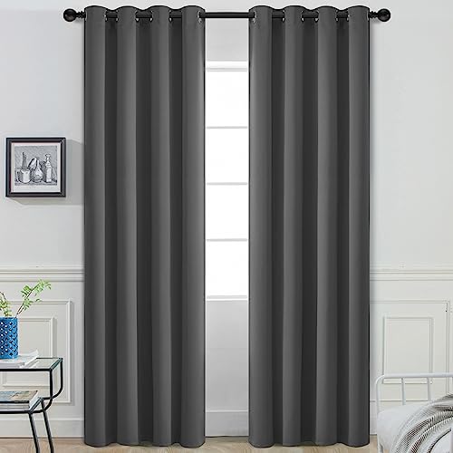 Yakamok Blackout Curtains Room Darkening Thermal Insulated Window Panels,Solid Grommet Top Drapes for Bedroom/Living Room(52Wx90L, Charcoal Grey, 2 Panels)
