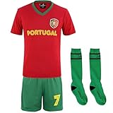 Levelty Youth Soccer Jersey Kids, Boys & Girls Football Fan Jersey 2-Pack Uniform T-shirt & Shorts Kit Set (Portugal 5-6)