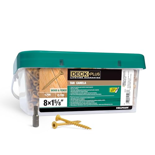 Image of Deck Plus 1-5 /8 Inch Epoxy Coated Exterior Wood and Fence Screws #8 x 1-5 /8 inch Torx /Star Drive Included Coarse Thread, Outdoor Rust Resistant Decking Screw, Tan, Keg, 1700 Pieces | 49323