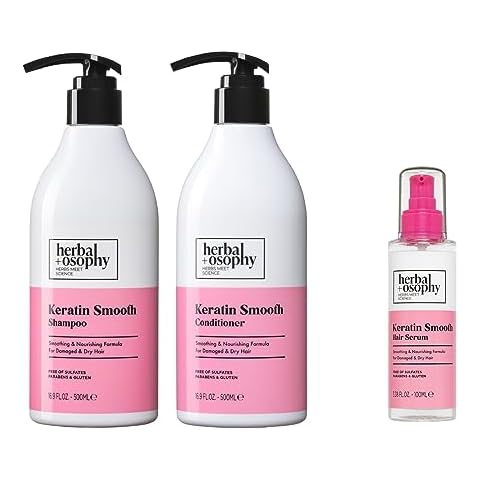 Herbalosophy Keratin Shampoo & Conditioner Set (2 x 16.9 Fl Oz) with Hair Serum - Smoothing, Nourishing & Moisturizing Formula for Damaged Hair Cover