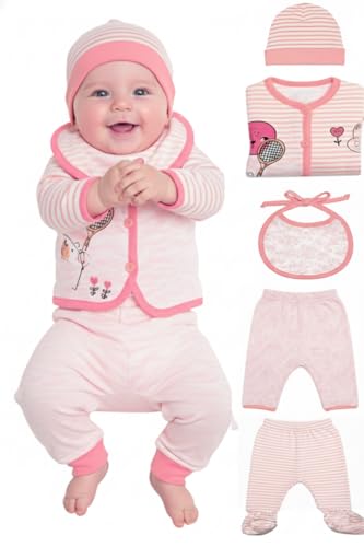 Image of New Born Baby Winter Wear Clothes for Baby Boy & Girl 5 Pieces with Jacket, Pants, Bib, and Booties | New Born Baby Winter Wear (0-3 Months)