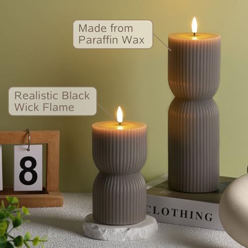 Girimax Taupe Ribbed Flameless Pillar Candles with Remote Set of 2 by Girimax - Used condition - Image 5