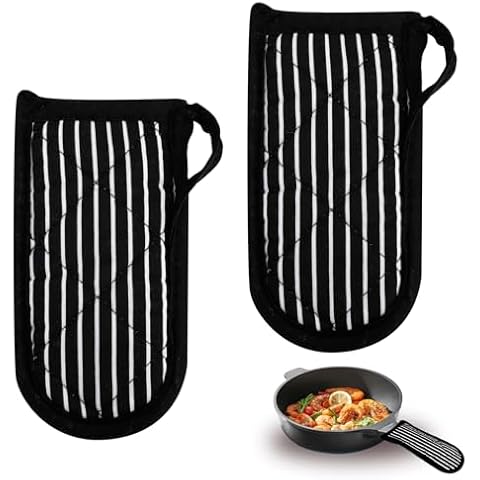 Cast Iron Handle Cover 2 Pcs Cast Iron Skillet Handle Covers, Pot Holders Heat Resistant, Cast Iron Handle Sleeve, Pot Handle Covers, Pan Handle Sleeve for Kitchen Baking BBQ Cookwares Striped Black Cover