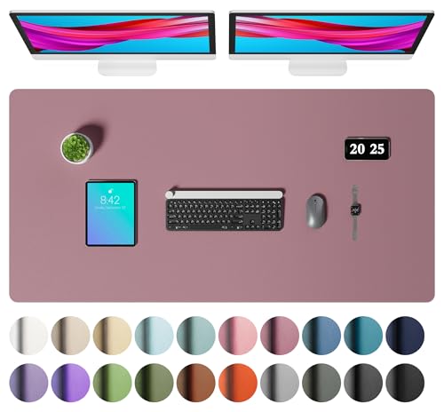Image of Aothia Faux Leather Desk Mat - Large Mouse Pad, Non-Slip PU Leather Blotter, Waterproof Writing Surface for Office and Home (Dark Pink, 47.2 inch x 23.6 inch)