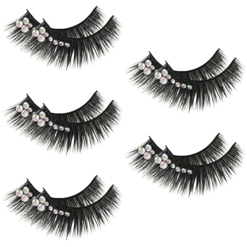 iplusmile Pestañas Postizas de Gemas Brillantes para Mujer, 5 Pares, Diseño Extralargo y Voluminoso, Maquillaje para Baile Latino y Cosplay, Apariencia Densa y Llamativa, Aptas