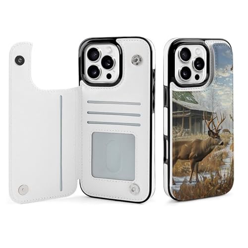 Étui portefeuille iPhone 16 Pro Max protection cuir motif cerf