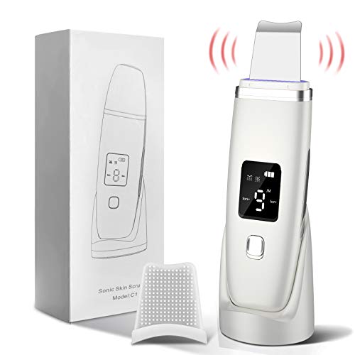Skin Scrubber - Skin Spatula with Charging Stand, Ultrasonic Blackhead Remover Pore Cleaner with 4 Modes, Facial Scrubber Spatula, Comedones Extractor for Facial Deep Cleansing