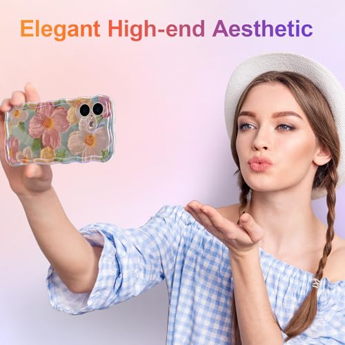 EYZUTAK Case for iPhone 16, Colorful Retro Oil Painting Printed Flower Laser Glossy Pattern Cute Curly Wave Edge Exquisite Phone Cover Stylish Durable TPU Protective Case for Girl Women-Green EYZUTAK Case for iPhone 16, Colorful Retro Oil Painting Printed Flower Laser Glossy Pattern Cute Curly Wave Edge Exquisite Phone Cover Stylish Durable TPU Protective Case for Girl Women-Green