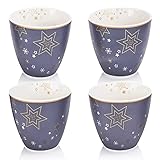 Weltbild Sterne Becher ohne Henkel 4er-Set - Becher Porzellan ohne Henkel mit Sternen als Weihnachts Geschirr Tasse Weihnachten | Porzellan Kaffeebecher Weihnachtsmotiv oder Teebecher ohne Henkel Set
