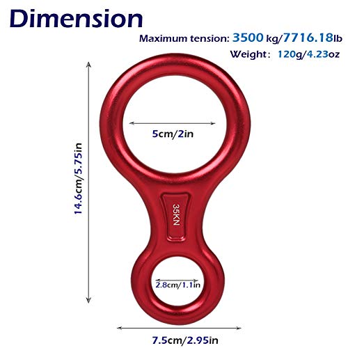 Aokwit Rescue Figure 8 Descender Climbing Gear Downhill Equipment 35Kn/3500Kg 7075 Aluminum Alloy Rigging Plate For Climbing Belaying And Rappeling Device (Red) #TOP6