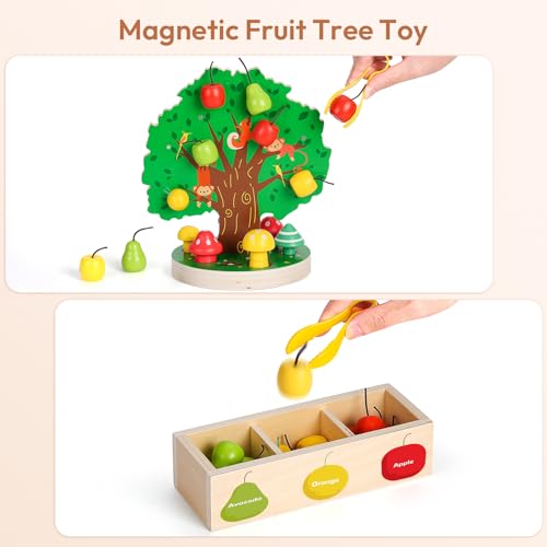 Image of Woodtoe Apple Picking Magnetic Tree Toy, Montessori Toy for Kids Age 3-6