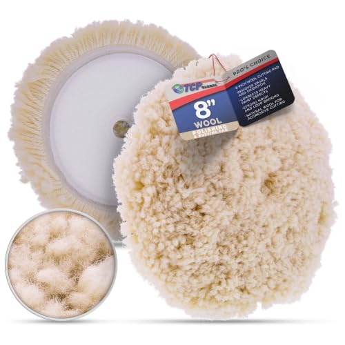 TCP Global 8" 100% Wool Polishing & Buffing Pad with Hook and Loop Backing - Wool Buffing Pad for Automotive, Marine, Truck, RV & Compound Cutting