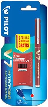 Pilot V7 Cartridge System Liquid Ink Rollerball 0.7 mm tip Single Pen with 3 Free Refills - Red