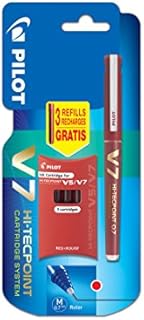Pilot V7 Cartridge System Liquid Ink Rollerball 0.7 mm tip Single Pen with 3 Free Refills - Red