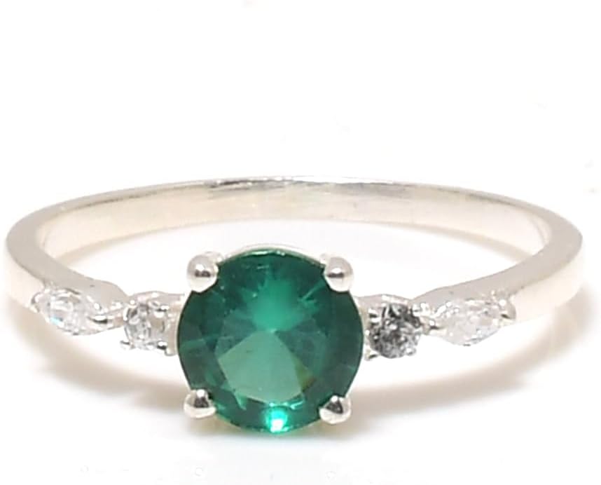Jete 925 sterling silver gemstone rings | Stackable Cocktail rings for woman & girls | 6mm round | emerald