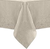 Elrene Home Fashions Caiden Elegance Damask Waterproof, Stain & Wrinkle Resistant Fabric Tablecloth, 60' x 102' Oblong/Rectangle, Taupe