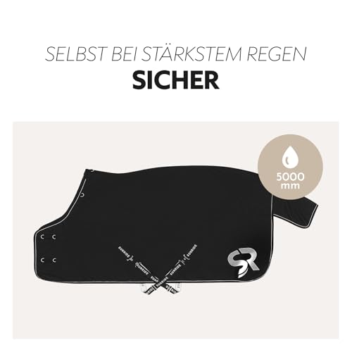 Foto von SUNRIDE Regendecke 50g für Pferde (Dublin) - 600D - mit Unterdecken kombinierbar - 100% wasserdicht - 5.000mm Wassersäule - extrem atmungsaktiv - schwarz (145cm)