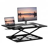Mount-It! Standing Desk Converter 32" x 22" – Sit Stand Desk Riser with Gas Spring Lift, Slim 2.5" Low Profile, Height Adjustable Desktop Workstation, Preassembled Sit-Stand Solution for Home & Office