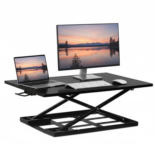 Mount-It! Standing Desk Converter 32' x 22' – Sit Stand Desk Riser with Gas Spring Lift, Slim 2.5' Low Profile, Height Adjustable Desktop Workstation, Preassembled Sit-Stand Solution for Home & Office