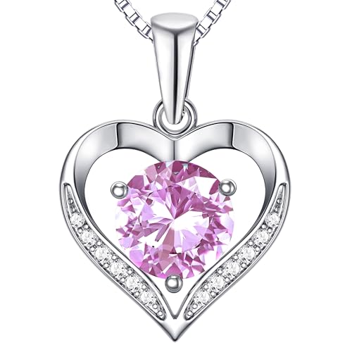 Heart Moissanite Birthstone Necklaces Anniversary/Birthday/Best Friend/Girlfriend/Wife Gifts for Her 925 Sterling Silver Pendant Necklace for Women