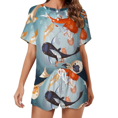 Pyjama court femme Poisson Rouge vêtements de nuit et sleepwear été