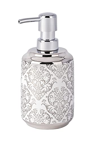 Preisvergleich Produktbild WENKO Seifenspender Barock Keramik - Flüssigseifen-Spender, Spülmittel-Spender Fassungsvermögen: 0.4 l, Keramik, 8 x 16.5 x 9 cm, Weiß, 16.5 x 9 x 8 cm