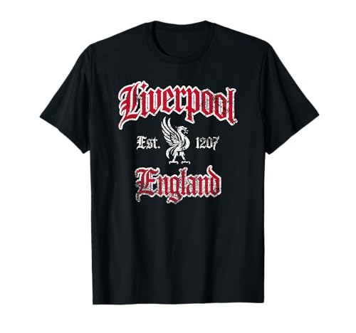 Liverpool England Est. 1207 Red and White Distressed Print T-Shirt
