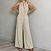 Linen Pants Suit Halter Tank Top with Wide Leg Pant 2 Piece Set Summer Beach Sleeveless Cami Casual Outfits Beige