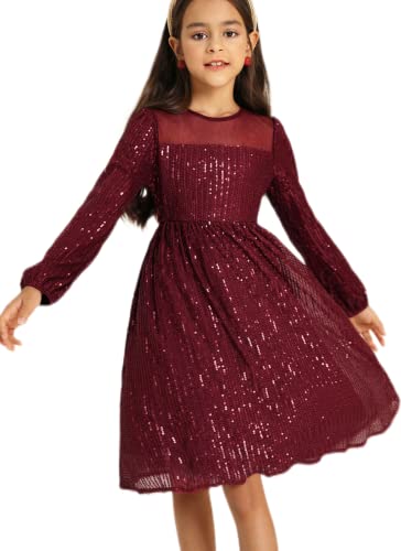 Vestido Festivo Niñas 12 años Niños Manga Larga Lentejuelas Fiesta Vestido de cóctel Vestidos de Baile Rojo Cover