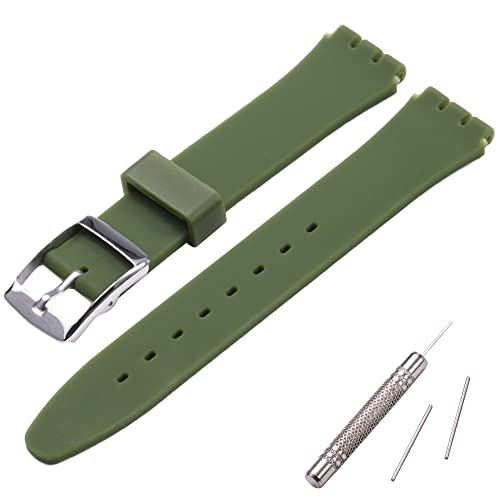 MCXGL Correa de repuesto para Swatch de goma de silicona resistente al sudor con hebilla de acero inoxidable de 17 mm ArmyGreen