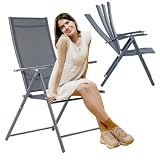 MEVEN Daytona Set di 2 sedie pieghevoli da giardino regolabili grigie con schienale a 7 livelli, sedie da giardino per giardino, terrazza, balcone, fino a 120 kg