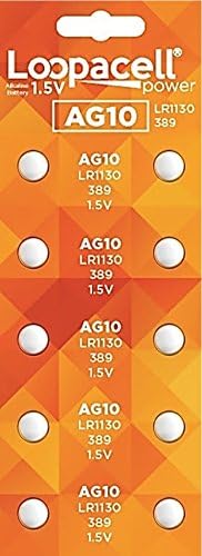 - LOOPACELL 10 Pack AG10 Alkaline Watch Batteries - LR1130, SR1130W, 389, 189