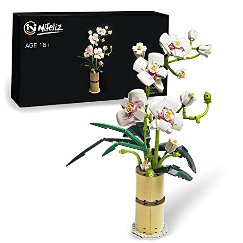 Nifeliz Home Phalaenopsis - Kit de construcción de ramo de flores, diseño creativo de bonsai de orquídea para adultos, flor artificial 2021 (588 piezas) Cover