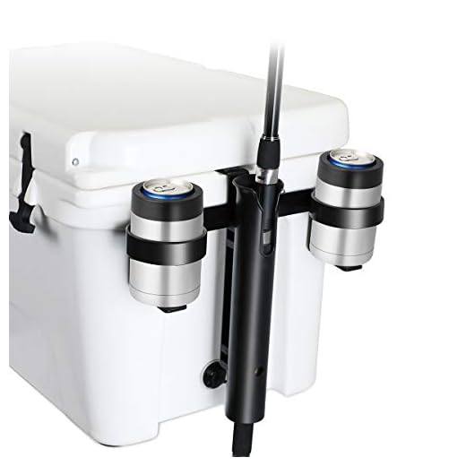AIEVE Fishing Rod Holder, Fishing Pole Holder with Cup Holder Drink Holder Rod Holders for Boat, Cooler Fishing Rod Holder for YETI Coolers and RTIC Coolers with Tie-Down Slot Cooler Accessorie