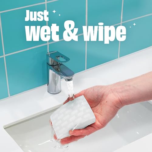 Image of Scrubbing Bubbles Easy Clean Quick Eraser, Multipurpose Durable Bathroom Cleaner Sponge for Shower and Tub Tiles, Sinks, Faucets, Counters, Toilets, Glass Doors & More, 4-Count