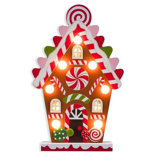 Decoraciones de Navidad para el hogar, decoración de casa de jengibre con luz LED, decoración de madera para interiores, rústico, granja, día festivo, bloque de mesa, regalo de fiesta de Navidad