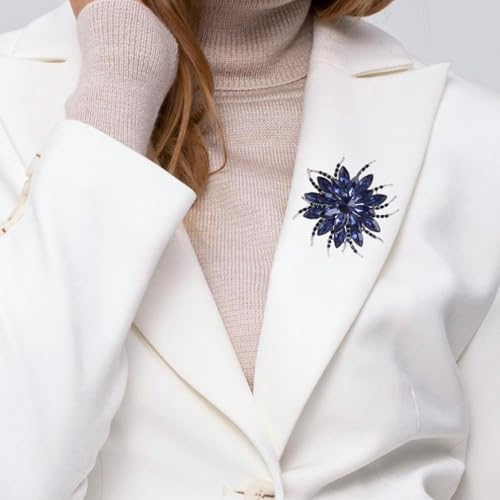 Image of Sparkling Crystal Flower Brooch Pins for Women Dainty Rhinestone Flower Shape Brooch Pin Suit Scarf Hats Decoration Wedding Jewelry