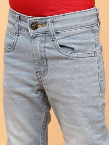 Image of Tales & Stories Boys Slim Fit Denim Jeans | 5-Pocket Stylish Mid-Rise Pants| Durable Cotton Denim Lycra with Button Closure | Casual Wear