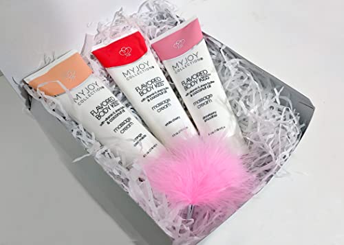 Flavored Body Kiss Edible Massage Cream for Sensual Massage, Strawberry, White Cherry and Orange with Nourishing Coconut Oil, Shea Butter PH Balanced Boxed for Gifting