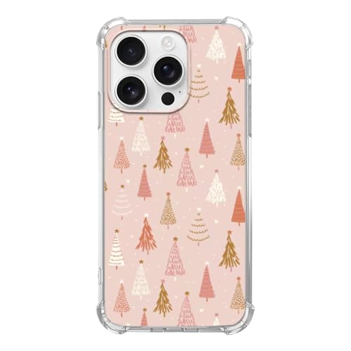 Coque de téléphone motif arbres de Noël roses pour iPhone 15 Pro Max en silicone
