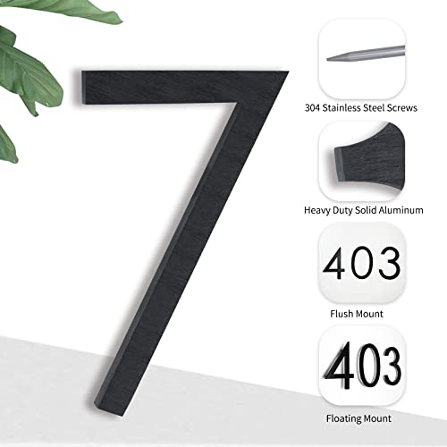 8 Inch Floating House Numbers , Address Numbers For Houses Number For Outside Address On House Metal Black Large Modern House Numbers Door Numbers For House Floating Flush Mount Aluminum Black Number 7 #TOP2
