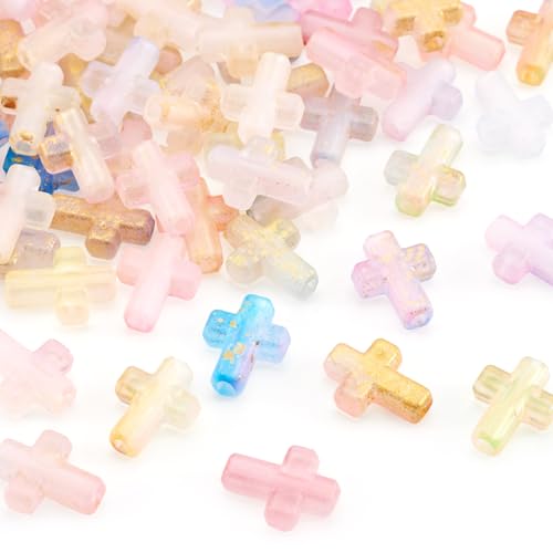 Magibeads 108Pcs Acrylic Cross Beads for Bracelets 9 Colors Pastel Kandi Bead Crucifix Christian Beads for Keychain Crafts DIY Easter Jesus Bracelet Rosary Jewelry Making Supplies 16x12mm