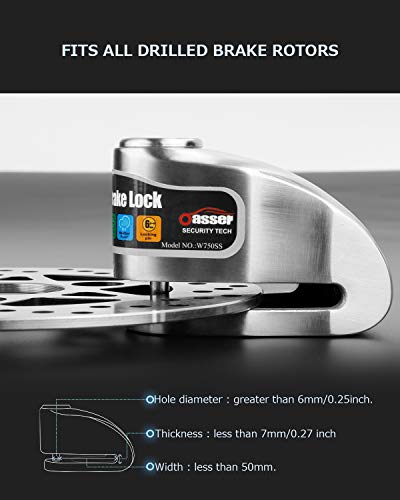 Oasser Motorcycle Disc Brake Lock 120dB Alarm Disc Lock, Stainless steel lock Large Capacity Battery Intelligent ON/OFF Alarm Function for Motorcycle Bike Scooters