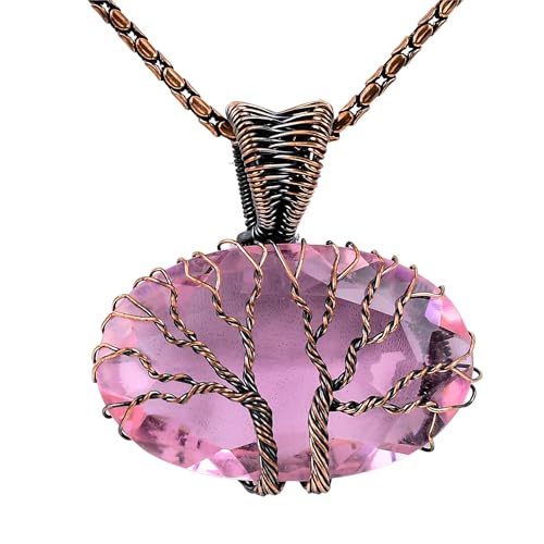 Gemstone Pendant Copper Wire Wrapped Jewelry Necklace - 20