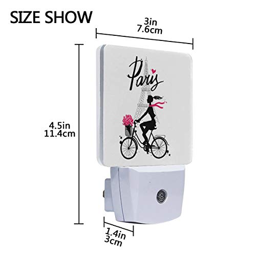 Naanle Set Of 2 Paris Eiffel Tower Love Heart Fashion Girl Bicycle Silhouette Valentines Day Auto Sensor Led Dusk To Dawn Night Light Plug In Indoor For Adults #TOP3